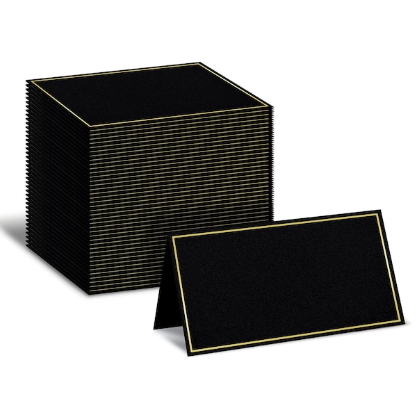 Better Office Products 100 Pack Gold Metallic Border Place Cards, 2in. x 3.5in. Folded Table Tent Cards, 100PK 64647 - main